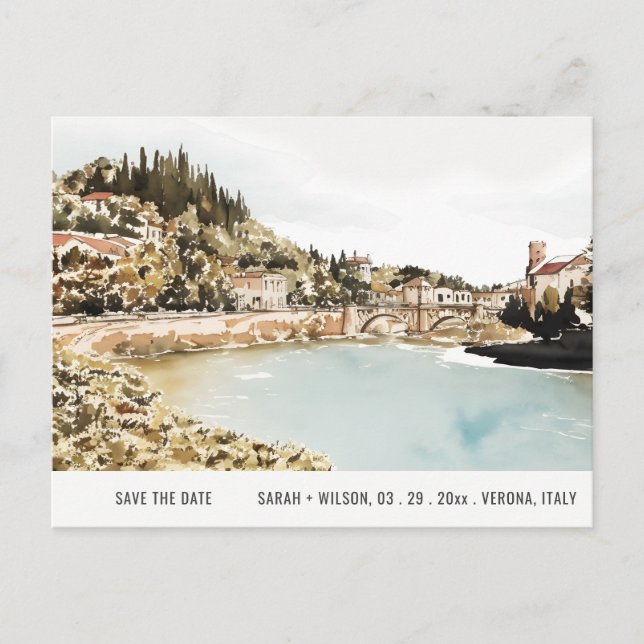 Carte Postale Verona Adige River Italie Aquarelle Enregistrer La (Devant)