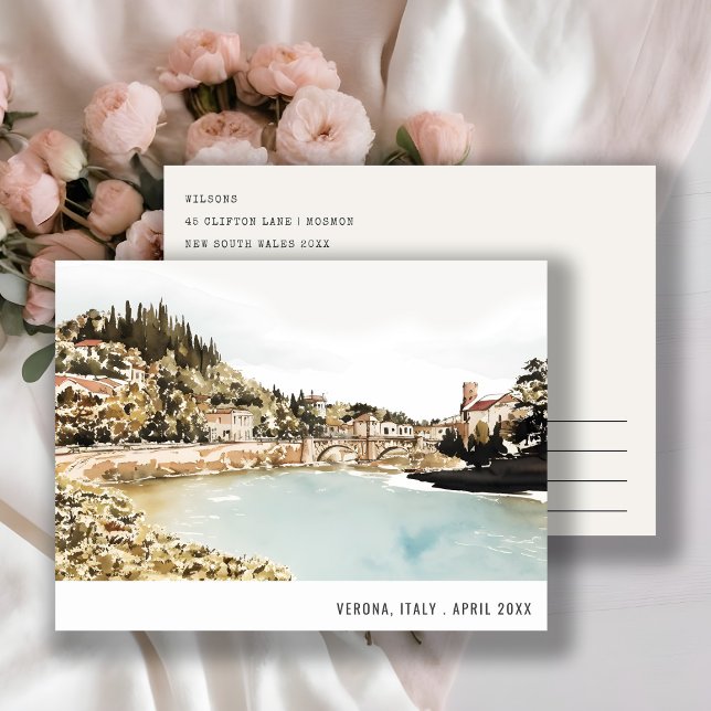 Carte Postale Verona Adige Rivière Italie Aquarelle Italien Voya (Créateur téléchargé)