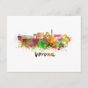 Carte Postale Vérone skyline in watercolor