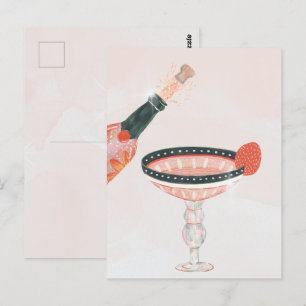 Carte Postale Verre à champagne et bouteille vintage pour fête d