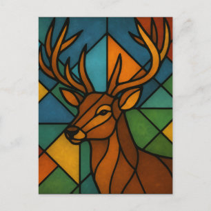 Carte Postale Verre Art Déco de Style Tiffany Cerf Vintage