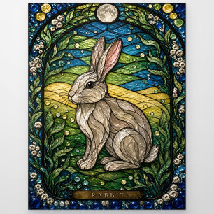 Carte Postale Verre de couleur Lapin / Lièvre Prairie Bordure Il