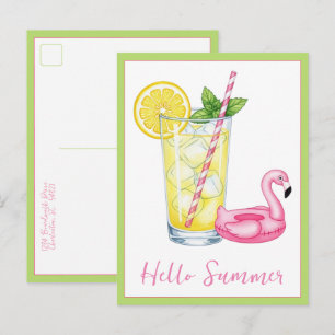 Carte Postale Verre de limonade avec flamant rose