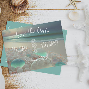 Carte Postale Verre de mer   Plage Enregistrer la date