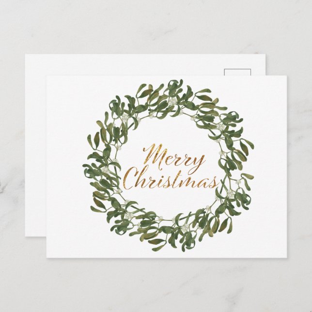 Carte Postale Verre de Noël Vert et Dieu Joyeux Noël (Devant / Derrière)