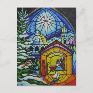 Carte Postale Verre de Noël Vitre Aquarelle Art