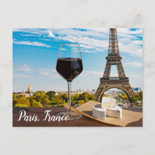 Carte Postale Verre de vin avec brie sur la tour Eiffel Pos
