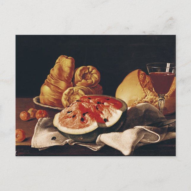 Carte Postale Verre de vin, pastèque et pain (Devant)