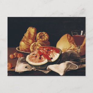 Carte Postale Verre de vin, pastèque et pain