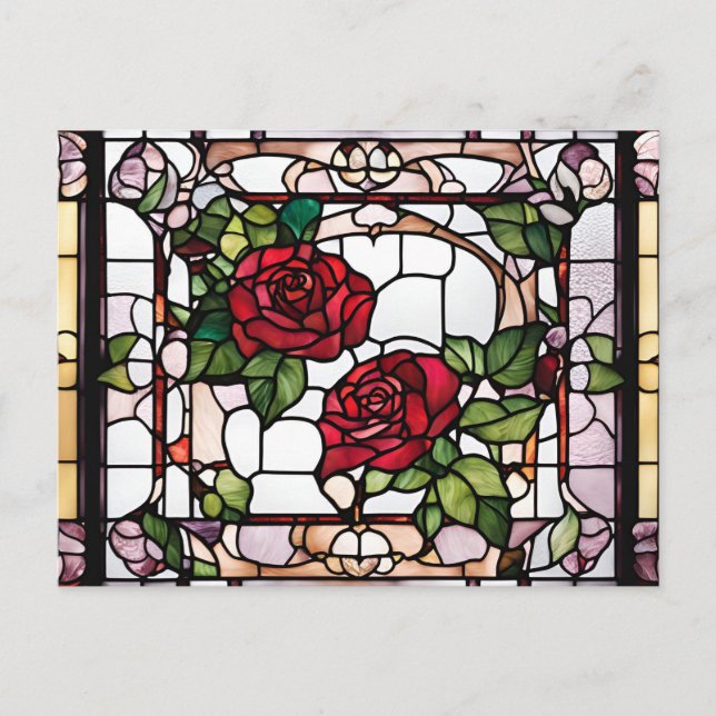 Carte Postale Verre tendu Roses rouges Mosaïque florale (Devant)