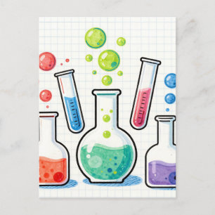 Carte Postale Verrerie de laboratoire de chimie colorée 
