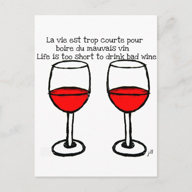 CARTE POSTALE VERRES DE VIN ROUGE AVEC QUOTE FRANÇAIS ANGLAIS (Devant)