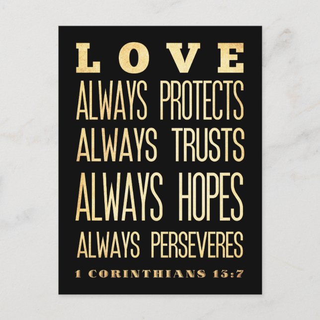 Carte Postale Verse biblique scripturaire - Corinthiens 13:7 (Devant)