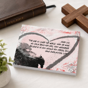 Carte Postale Verse de la Bible Jean 3:16 Coeur de Grunge