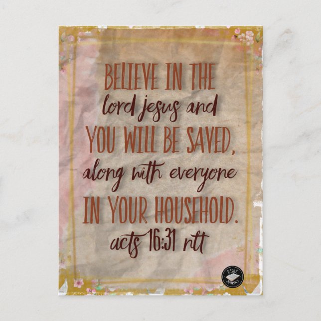 Carte postale - Verset biblique Actes 16:31 Segond (Devant)