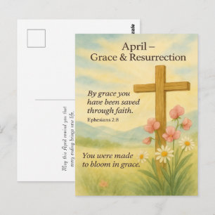 Carte Postale Verset biblique d'anniversaire d'avril Croix et Ré