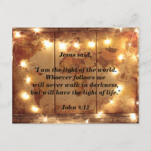 Carte Postale Verset de la Bible Jean 8:12 Jésus est la lumière