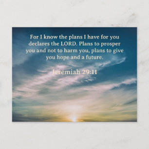 Carte Postale Verset de la Bible Jérémie 29:11