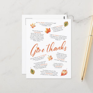 Carte Postale Versets bibliques de Thanksgiving avec feuilles d'