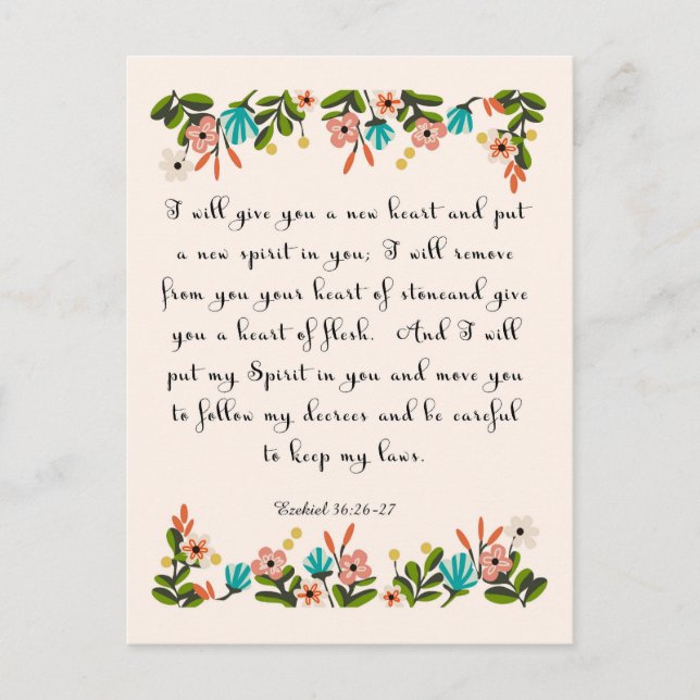 Carte Postale Versets de la Bible Art - Ezéchiel 36:26-27 (Devant)
