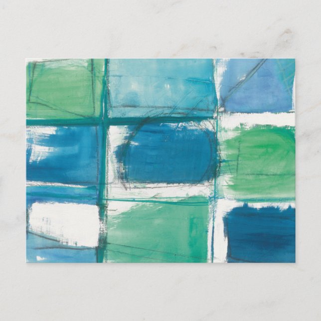 Carte Postale Vert Abstrait Et Bleu Sur Blanc (Devant)