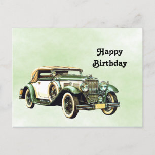 Carte Postale Vert antique Auto Aquarelle Anniversaire
