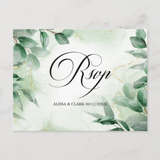 Carte Postale Vert aquarelle moderne RSVP (Devant)