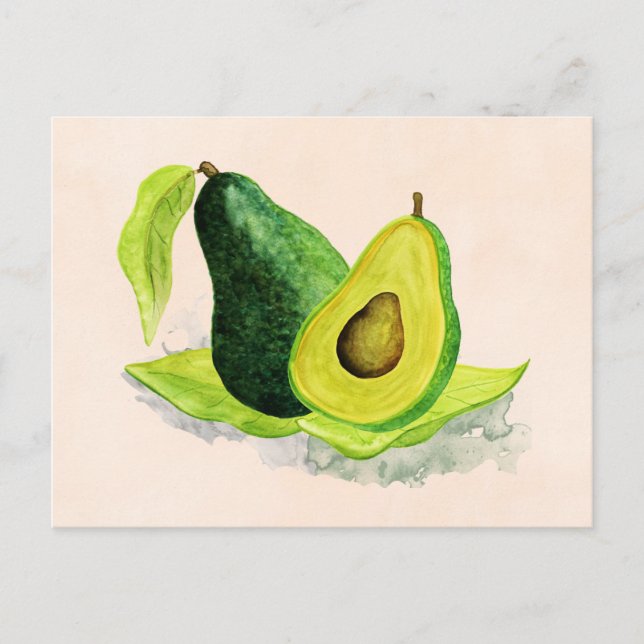 Carte Postale Vert Avocado Fruit à vie morte en aquarelle (Devant)