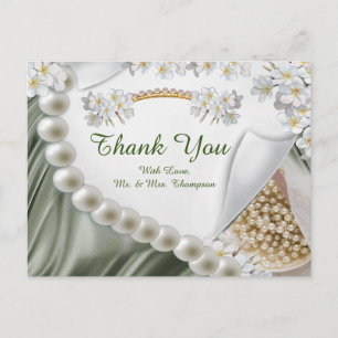 Carte Postale Vert, Bleu, Or, Silk ivoire & Citerne à perles Y C