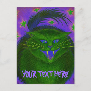 Carte postale Vert chat effrayant 'Votre Texte'