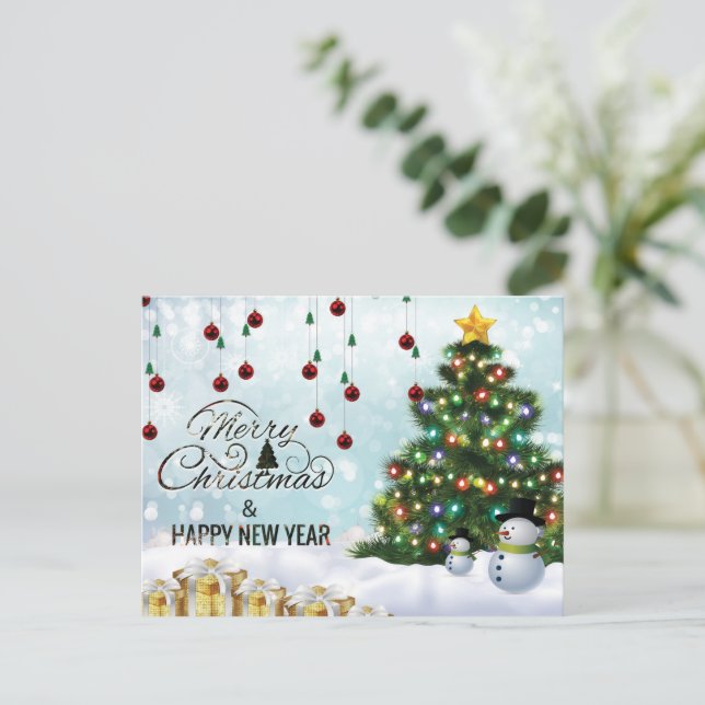 Carte Postale Vert élégant, Joyeux Noël Argent (Debout devant)