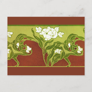 Carte Postale Vert et Brown de fleurs blanches