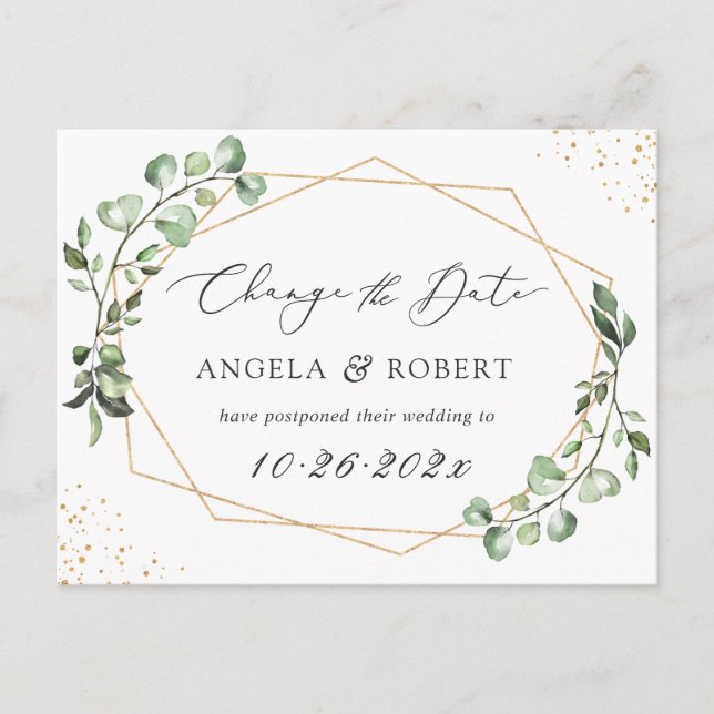 Carte Postale Vert Eucalyptus Géométrique Modifier la date (Devant)