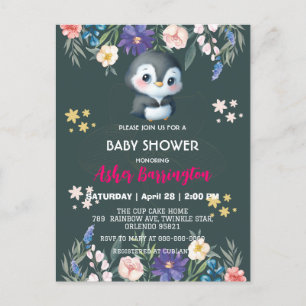 Carte Postale Vert mignon doux fleur de pingouin baby shower enf