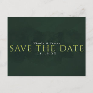Carte Postale VERT Moderne Chic ÉCONOMISEZ LA DATE Mariage Fianç