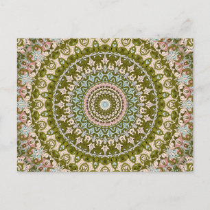 Carte Postale Vert olive et motif mandala pastel
