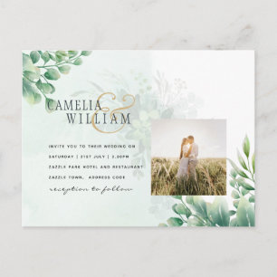 Carte Postale Vert Or Eucalyptus MARIAGE QR CODE Moderne