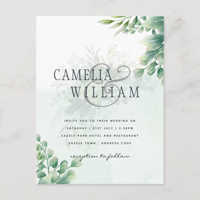 Carte Postale Vert Or Eucalyptus MARIAGE QR CODE Moderne (Devant)