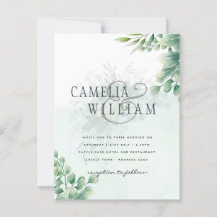 Carte Postale Vert Or Eucalyptus MARIAGE QR CODE Moderne
