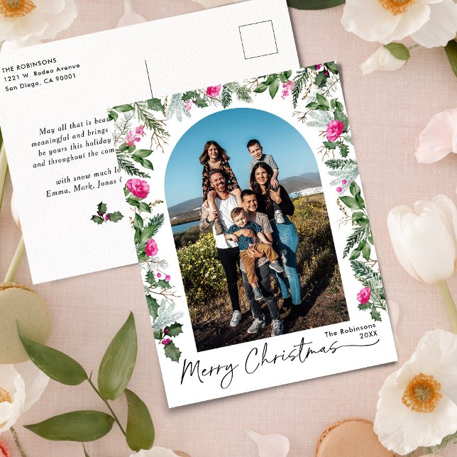 Carte Postale Vert rose vif Feuillage Arc 1 Photo Fête (Créateur téléchargé)