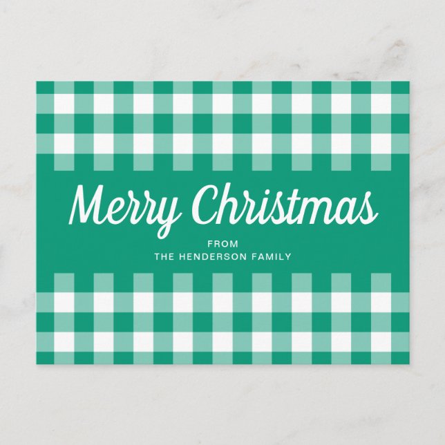 Carte Postale Vert rustique à carreaux de vichy Joyeux Noël  (Devant)