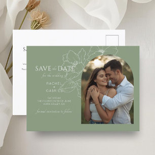 Carte Postale Vert sage Mariage floral Enregistrer la date Car
