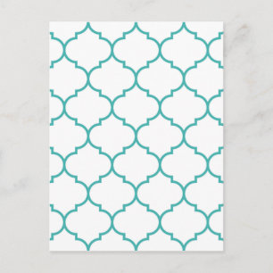 Carte Postale vert, turquoise, blanc, morrocan, quatrefoil, moti
