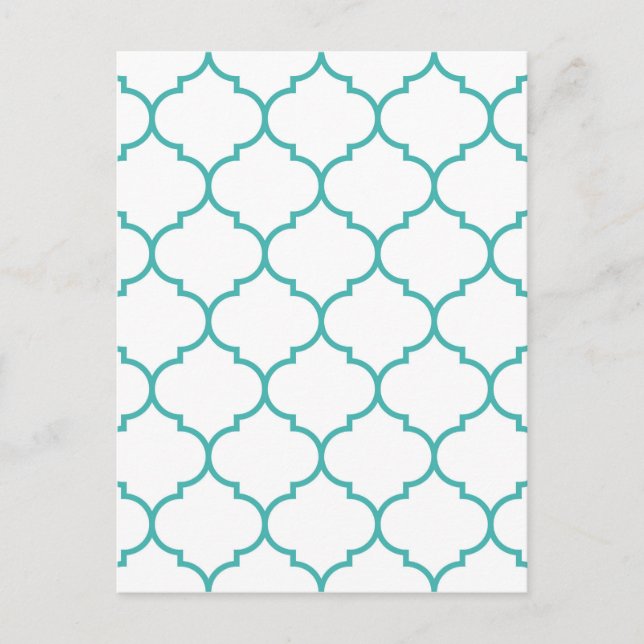 Carte Postale vert, turquoise, blanc, morrocan, quatrefoil, moti (Devant)