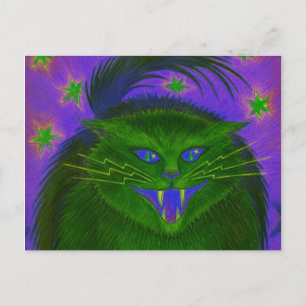 Carte postale verte de chat effrayant horizontale
