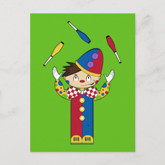 Carte postale verte de clown de cirque en jonglage (Devant)