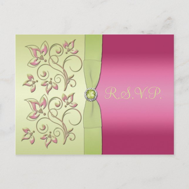 Carte postale verte et rose R.S.V.P. (Devant)