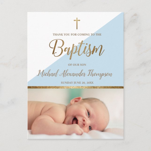 Carte Postale Vertical Back Blue Baby Boy Photo Baptism (Devant)