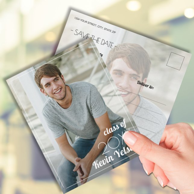 Carte Postale Vertical Photo Graduation Save the Date (Photo graduation Save the Date postcards feature your details on the back)