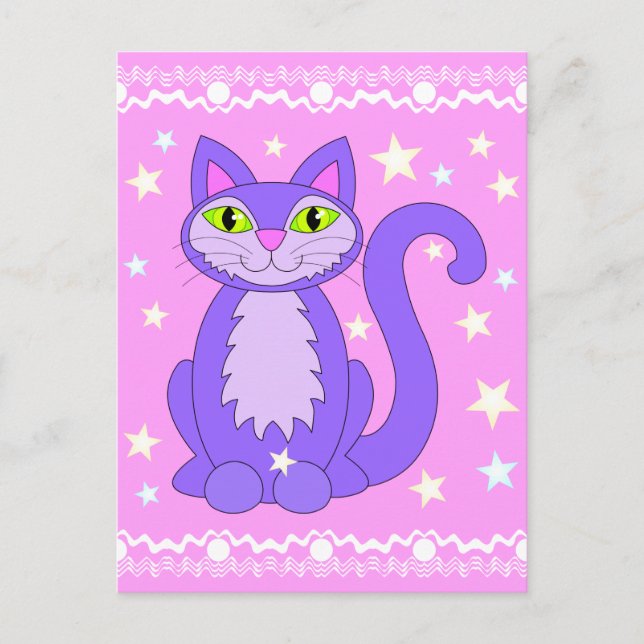 Carte postale verticale rose Art Stars Chat Design (Devant)
